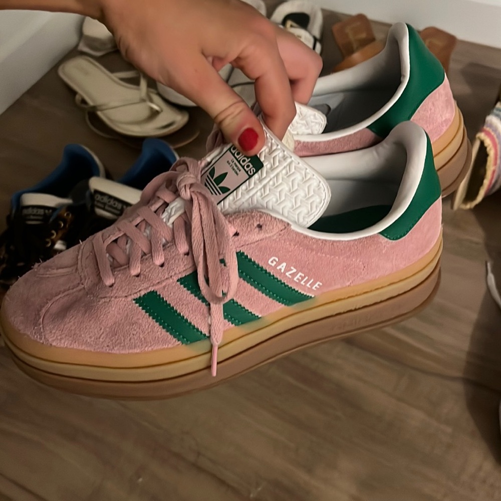 Pink and green platform sambas